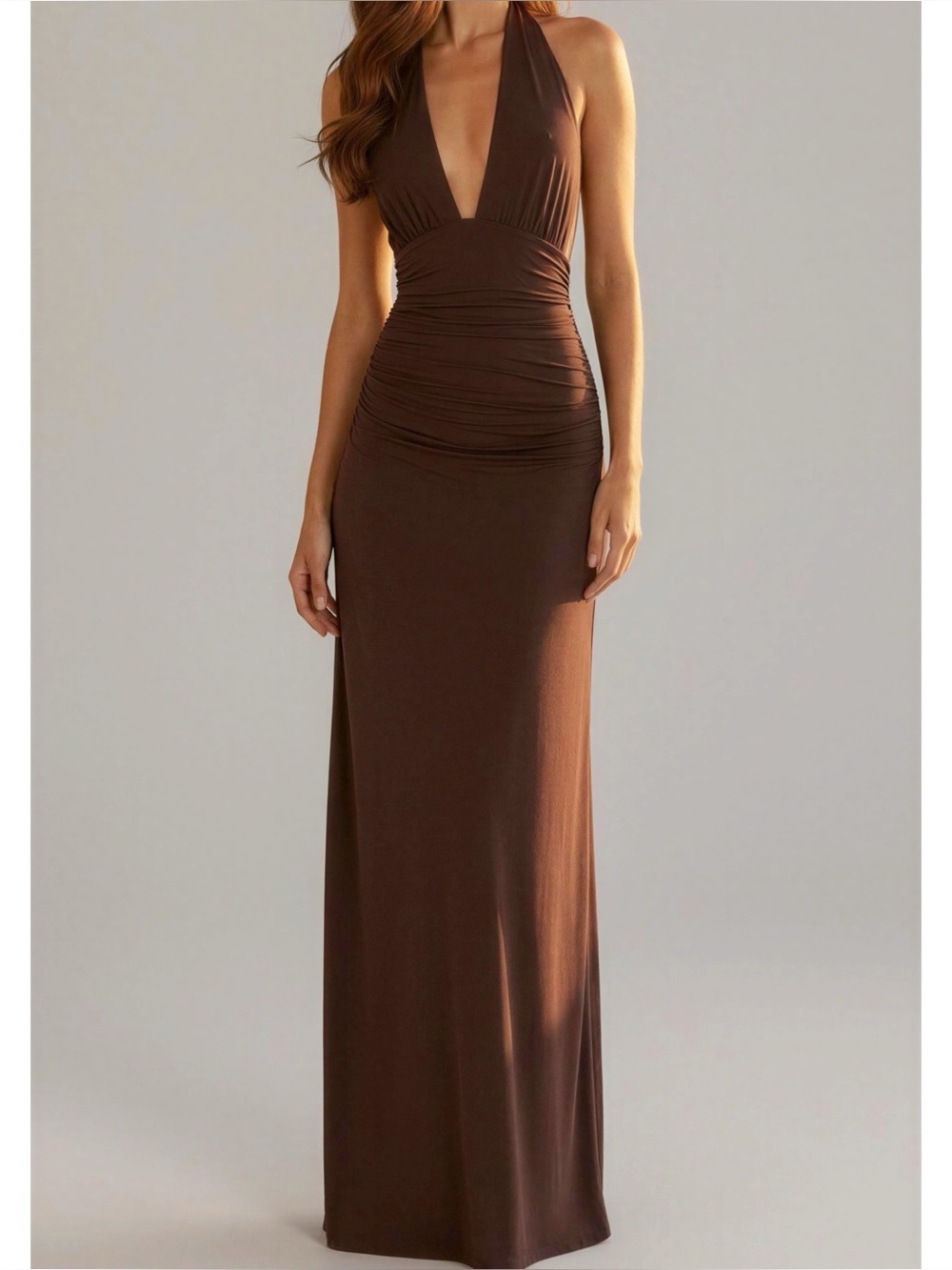 KOOKAÏ  Leni Halter Maxi Dress, Mahogany, FR34/US2